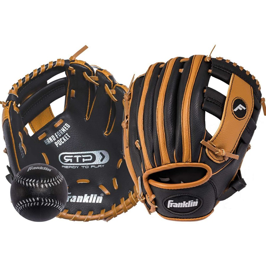 Sporting Goods * | Wholesale Franklin Black/Tan Pvc Right-Handed Baseball Glove 9.5 In. 1 Pk